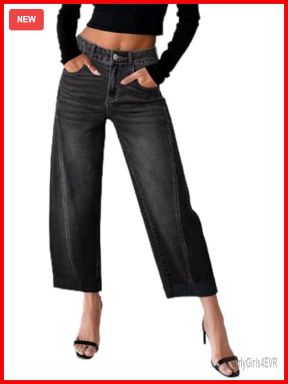 Barrel Jeans High Waisted Wide Leg Raw Hem Cropped Denim Pants